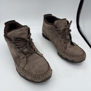 Skechers Boots Womens Size 8.5 Bikers Lineage Chukka Booties Brown Leather 44706